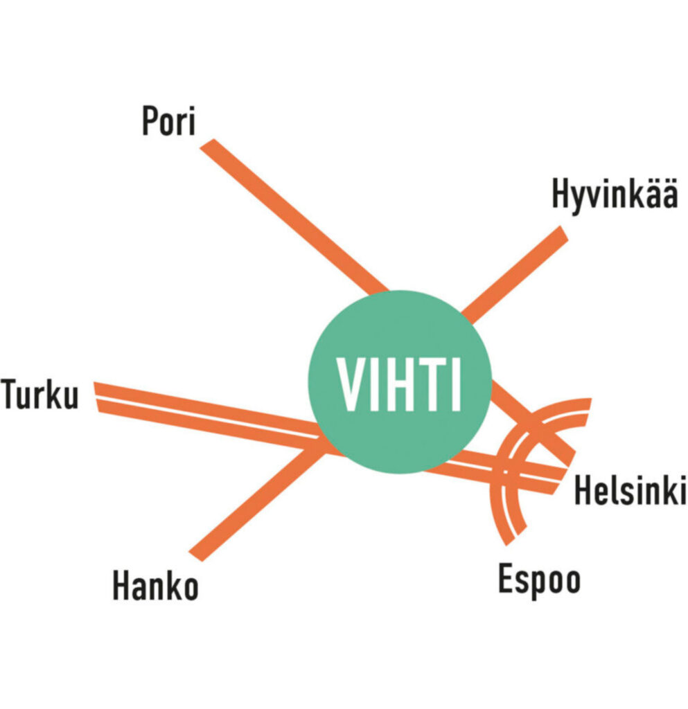 Map: Vihti is located in the middle place of Pori, Hyvinkää, Helsinki, Espoo, Hanko and Turku.